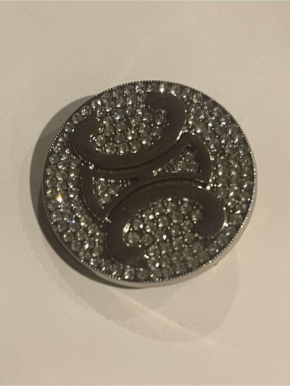 Round Crystal-Embellished Silver Pin